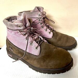 Timberland Roll Top ankle chunky Boots Pink & Brown Big Girl Size 6Y women 8